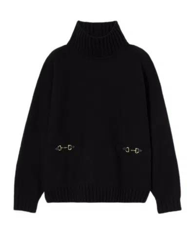 Gucci Wool Cashmere Sweater With Horsebit In Black