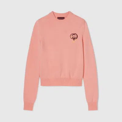 Gucci Wool Cashmere Sweatshirt With Embroidery In Pink