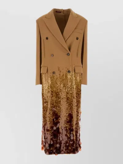 Gucci Wool Coat Double Breasted Sequin Detail In Brown