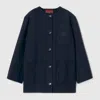 Gucci Wool Coat With Embroidery In Blue