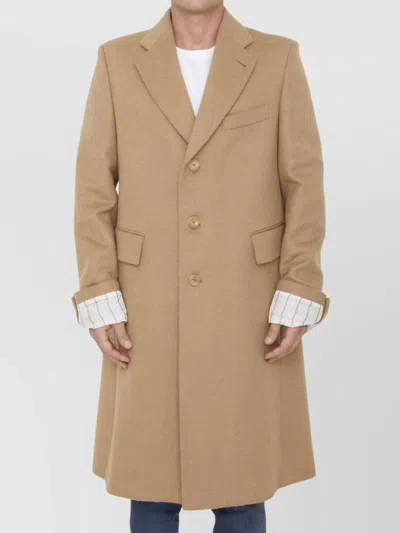 Gucci Wool Coat With Peaked Lapels And Back Vent In Brown
