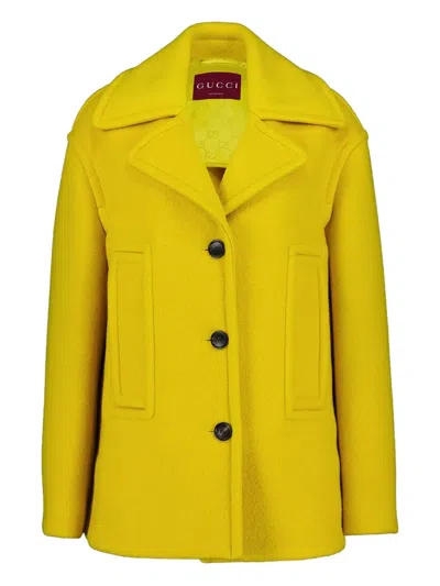 Gucci Wool Coat In Yellow