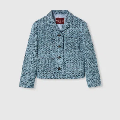 Gucci Wool Cotton Bouclé Jacket In Blue