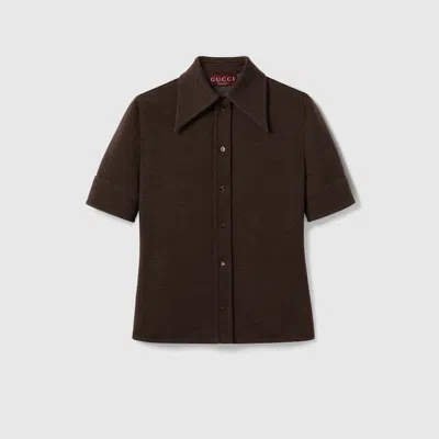Gucci Wool Cotton Jersey Shirt In Brown