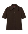 Gucci Women Brown Shirt With Polo Style Pointed Collar In Wool And Cotton Blend Woman In Brown