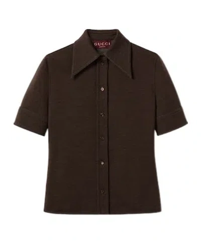 Gucci Wool Cotton Jersey Shirt In Brown
