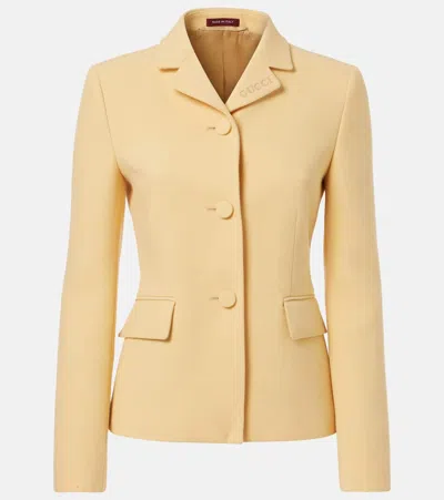 Gucci Womens Single-breasted Flap-pockets Slim-fit Wool Blazer Granny Cream In Yellow