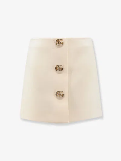 Gucci Wool Crêpe Skirt With Double G Button In Neutral
