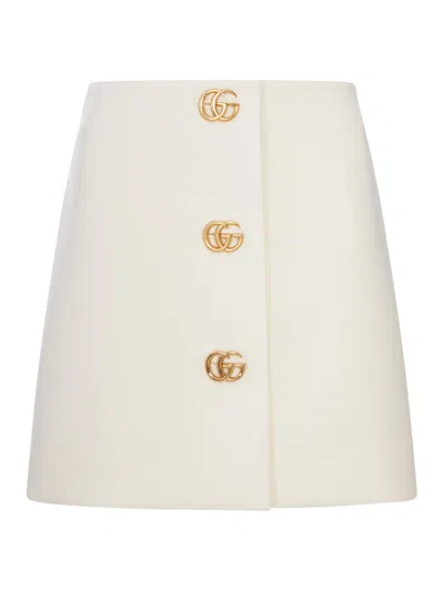 Gucci Wool Crepe Skirt With Double G Button In White