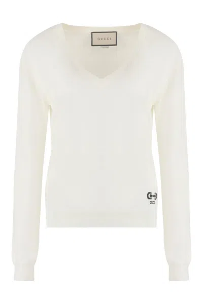 Gucci Wool Crew-neck Sweater In Panna