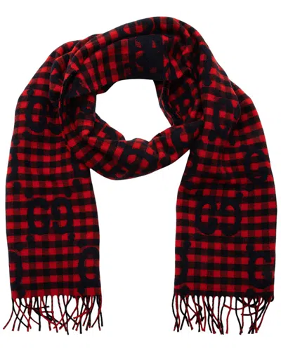 Gucci Wool Diamcheck Gg Scarf (authentic Pre-loved) In Red