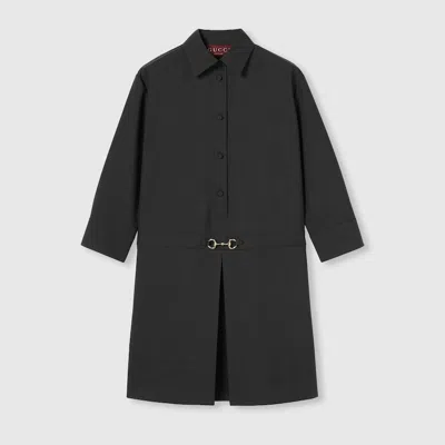 Gucci Womens Horsebit Long-sleeves Wool Mini Dress Ardesia Grey In Black