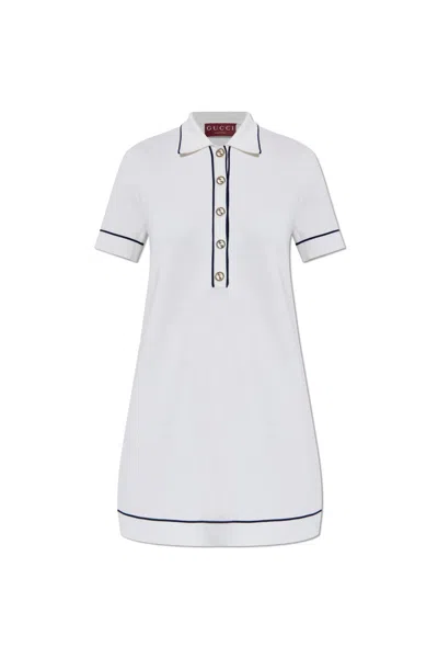 Gucci Knit Polo Collar Mini Dress In White