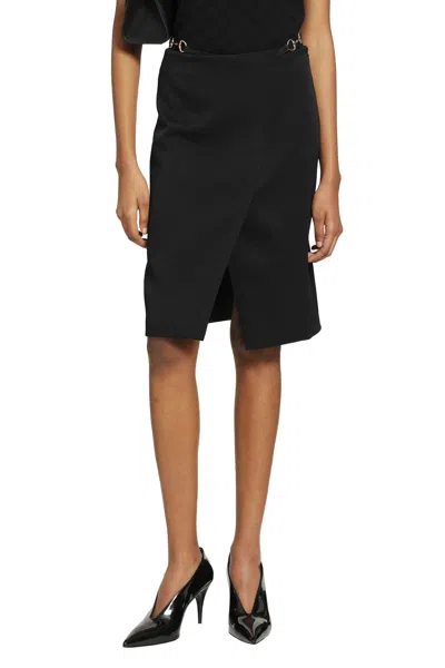 Gucci Wool Drill Knee Lenght Skirt In Black