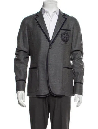 Pre-owned Gucci Wool Embroidered Accent Sport Coat In Gray