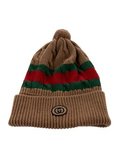 Pre-owned Gucci Wool Embroidered Beanie Hat In Neutrals
