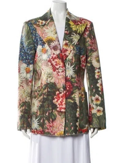 Pre-owned Gucci Wool Floral Print Blazer In Green