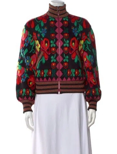 Pre-owned Gucci Wool Floral Print Bomber Jacket In Multi