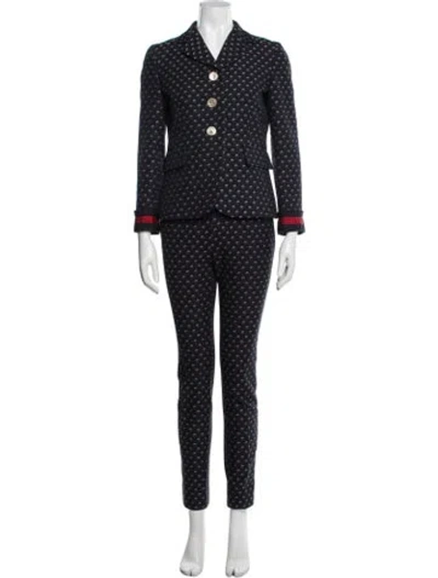 Pre-owned Gucci Wool Floral Print Pantsuit In Blue