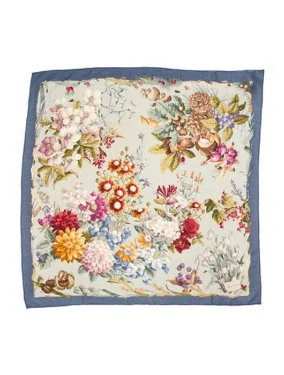 Pre-owned Gucci Wool Floral Print Scarf In Blue