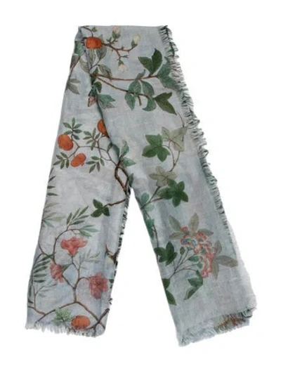 Pre-owned Gucci Wool Floral Print Scarf In Blue