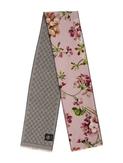 Pre-owned Gucci Wool Floral Print Scarf In Pink