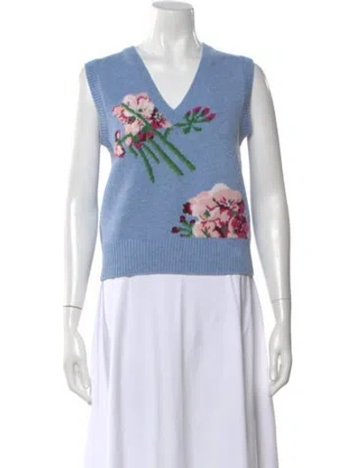Pre-owned Gucci Wool Floral Print Sweater In Blue