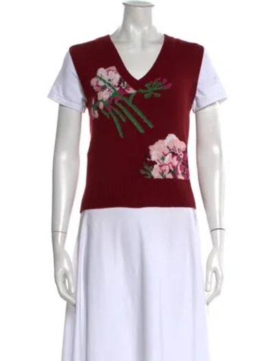 Pre-owned Gucci Wool Floral Print Sweater In Red