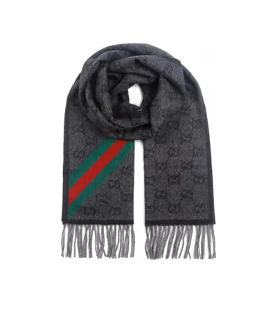 Gucci Wool Fringed Scarf In Black