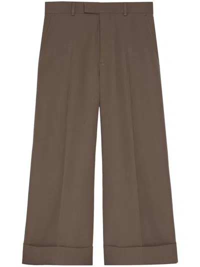 Gucci Wool Gabardine Trousers In Taupe