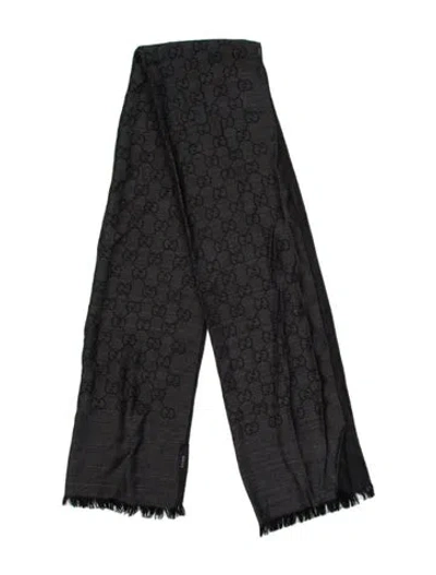 Pre-owned Gucci Wool Gg Canvas Scarf In Black