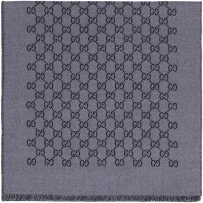 Gucci Wool Gg Jacquard Scarf 33x175 Cm In Gray