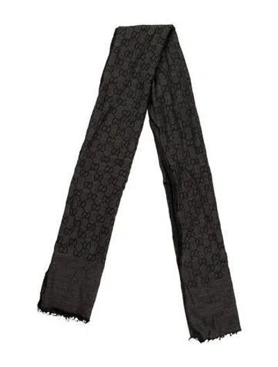 Pre-owned Gucci Wool Gg Logo Scarf In Black
