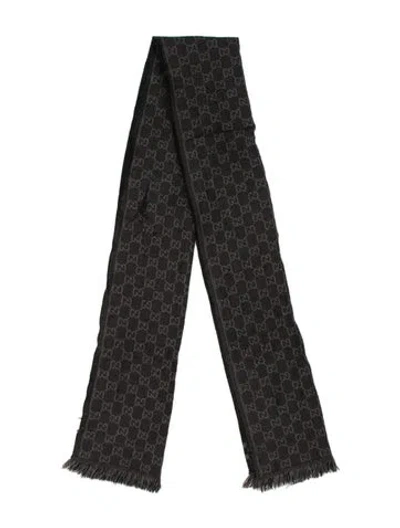 Pre-owned Gucci Wool Gg Logo Scarf In Black
