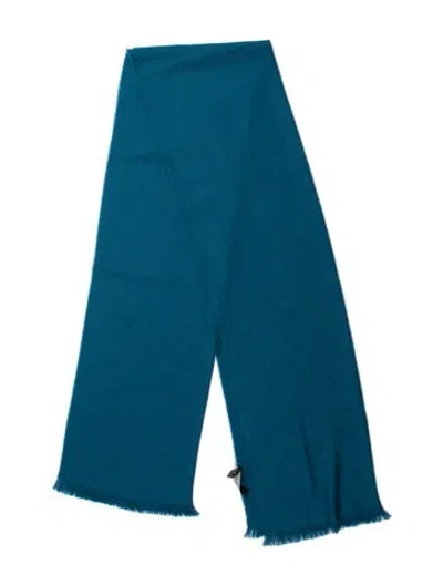 Pre-owned Gucci Wool Gg Logo Scarf In Blue