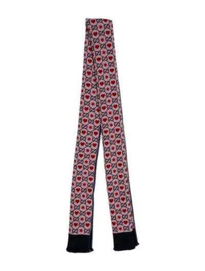 Pre-owned Gucci Wool Gg Logo Scarf In Blue