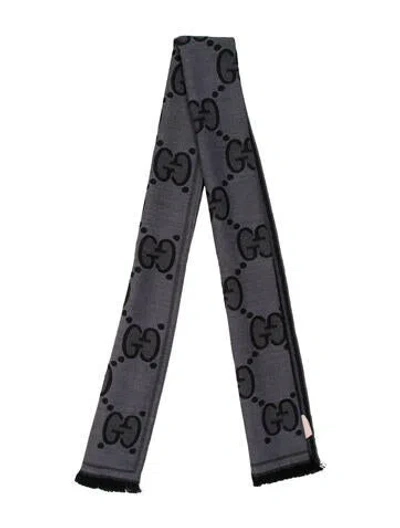 Pre-owned Gucci Wool Gg Logo Scarf In Blue