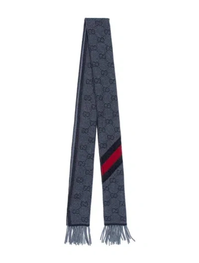 Pre-owned Gucci Wool Gg Logo Scarf In Blue