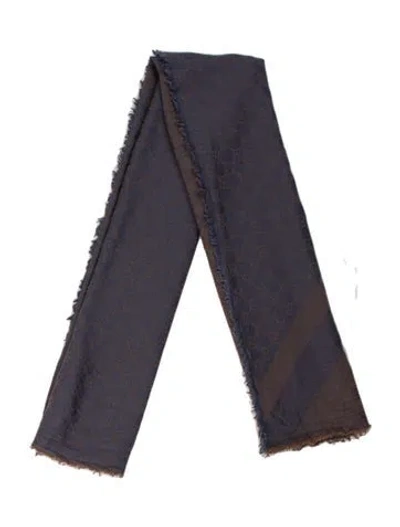 Pre-owned Gucci Wool Gg Logo Scarf In Blue