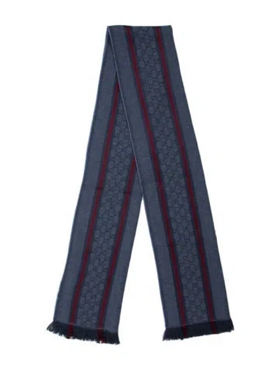 Pre-owned Gucci Wool Gg Logo Scarf In Blue