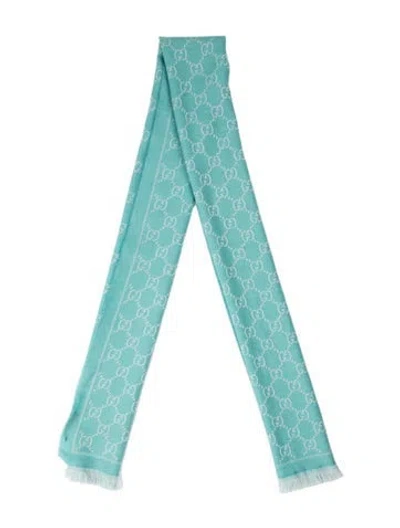 Pre-owned Gucci Wool Gg Logo Scarf In Blue