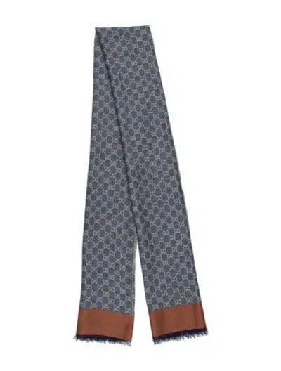 Pre-owned Gucci Wool Gg Logo Scarf In Blue