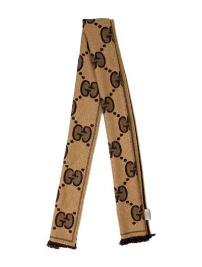 Pre-owned Gucci Wool Gg Logo Scarf In Brown