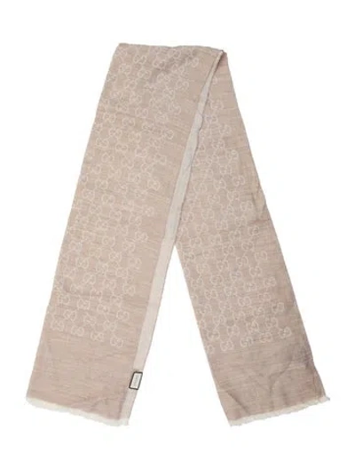 Pre-owned Gucci Wool Gg Logo Scarf In Brown