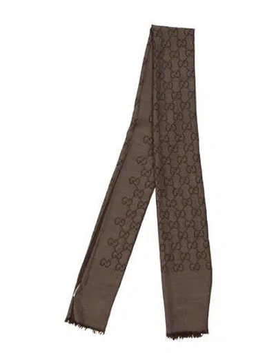 Pre-owned Gucci Wool Gg Logo Scarf In Brown