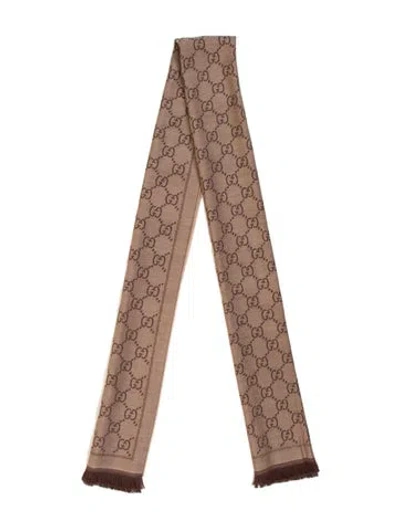 Pre-owned Gucci Wool Gg Logo Scarf In Brown