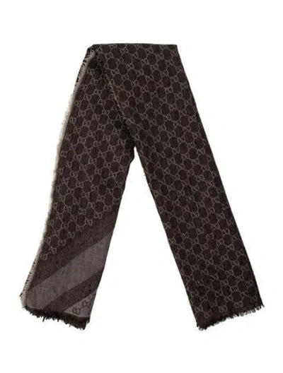 Pre-owned Gucci Wool Gg Logo Scarf In Brown