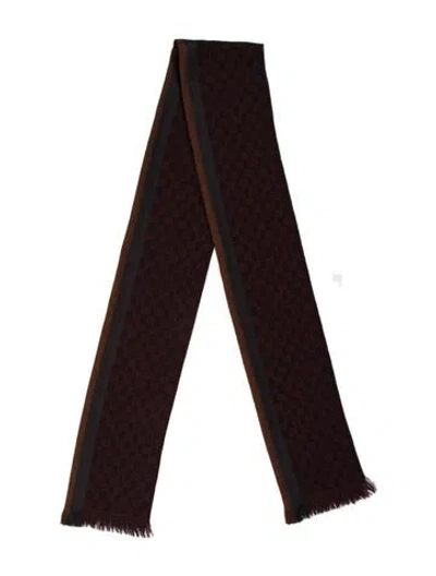 Pre-owned Gucci Wool Gg Logo Scarf In Burgundy