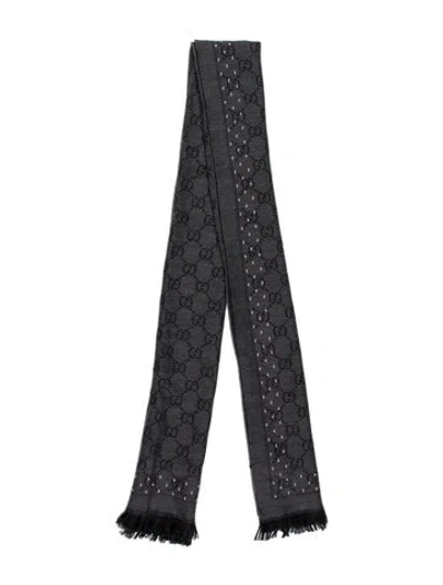 Pre-owned Gucci Wool Gg Logo Scarf In Gray