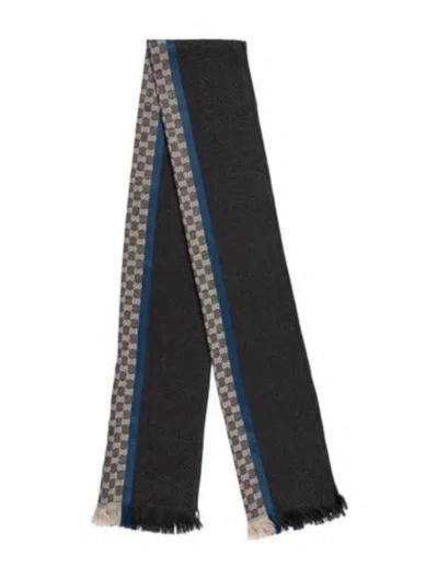 Pre-owned Gucci Wool Gg Logo Scarf In Gray